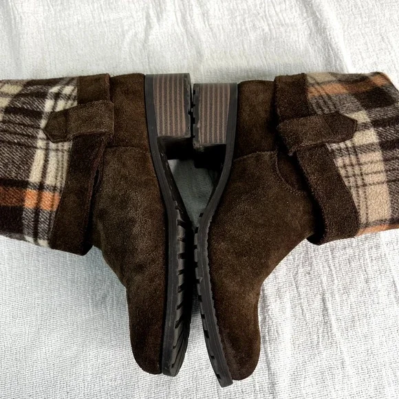 Suede Cowboy Chocolate Brown Boots Plaid Lined Women 5.5 Western Ranch Soft NOTE - Picture 10 of 16
